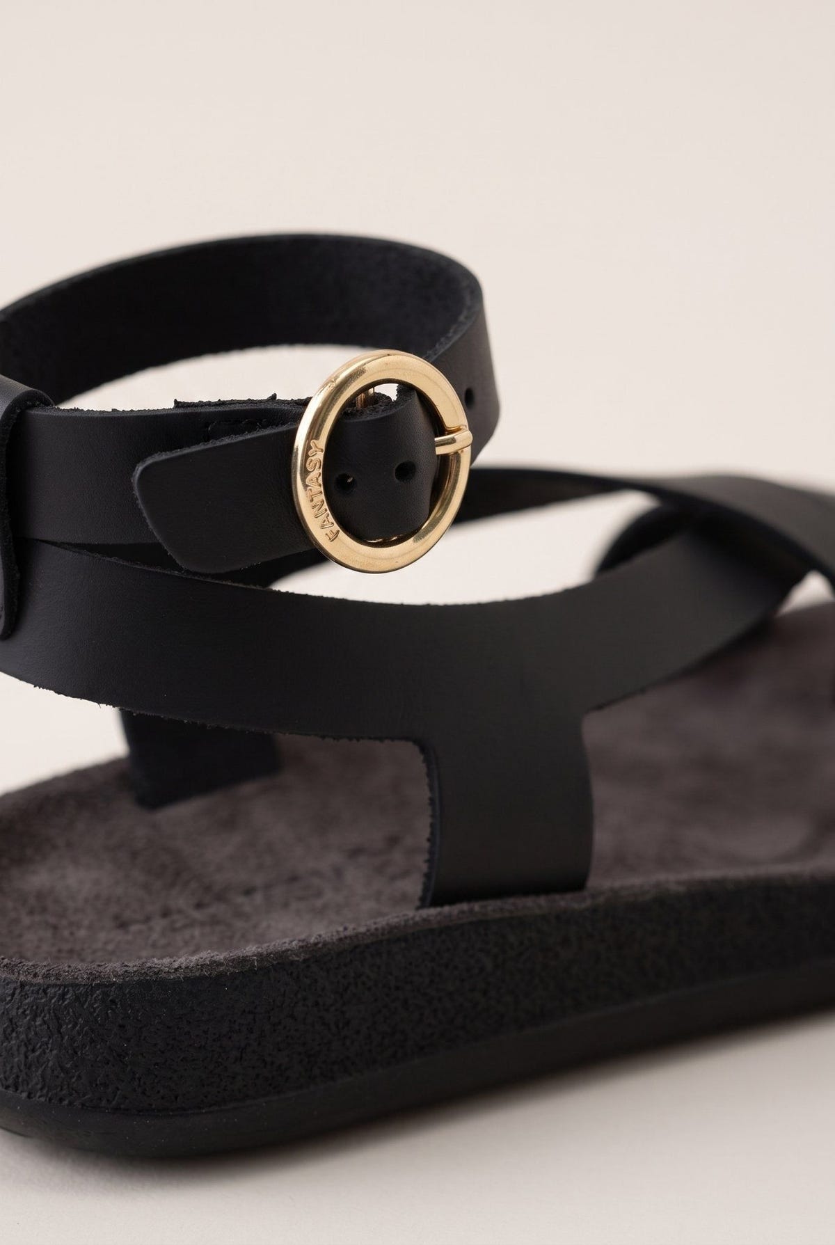 Leather Ankle Strap Sandals - Black-Leather Ankle Strap Sandals - Black