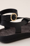 Leather Ankle Strap Sandals - Black-Leather Ankle Strap Sandals - Black