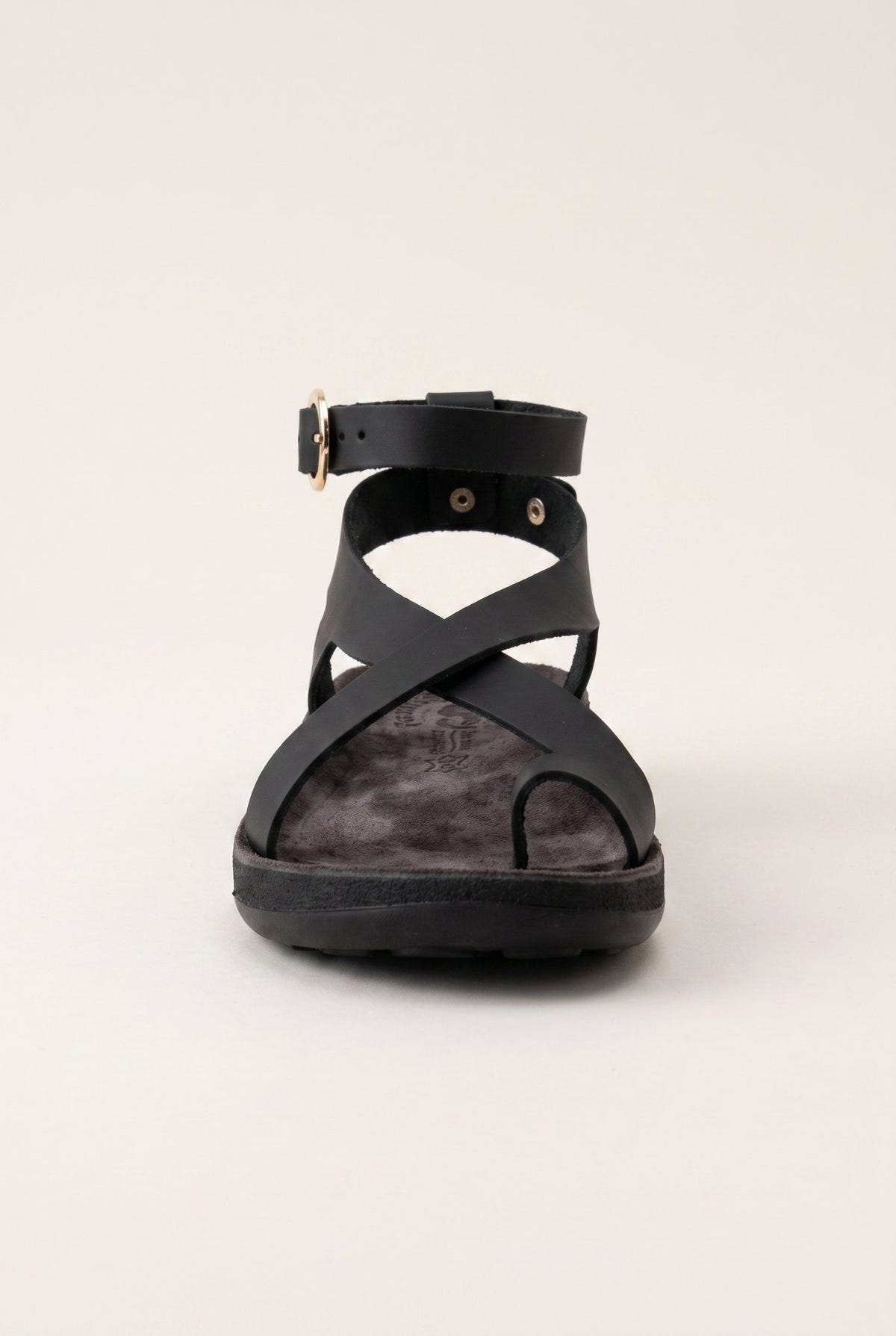 Leather Ankle Strap Sandals - Black-Leather Ankle Strap Sandals - Black