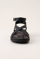 Leather Ankle Strap Sandals - Black-Leather Ankle Strap Sandals - Black