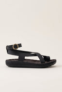 Leather Ankle Strap Sandals - Black-Leather Ankle Strap Sandals - Black