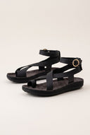 Leather Ankle Strap Sandals - Black-Leather Ankle Strap Sandals - Black