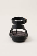 Leather Ankle Strap Sandals - Black-Leather Ankle Strap Sandals - Black