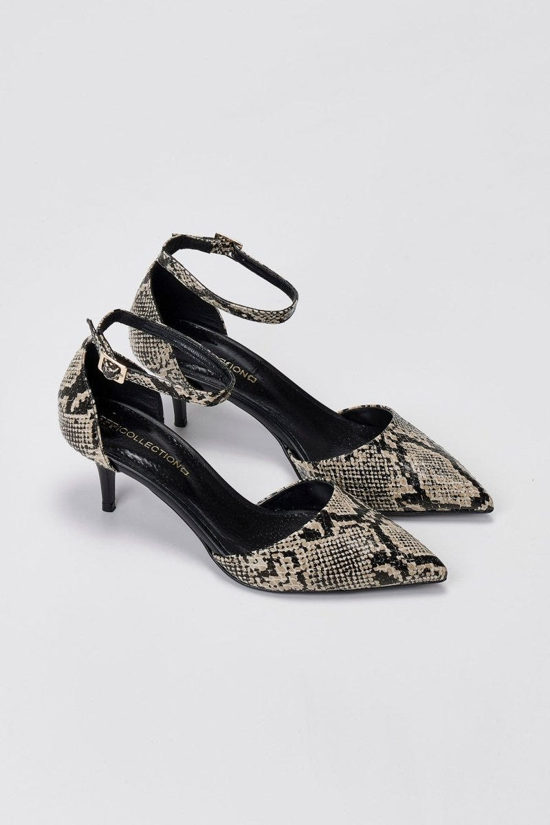 TFP Kitten Heel Pumps - Ivory Black Snake Print - thefashionproject.gr - TFP