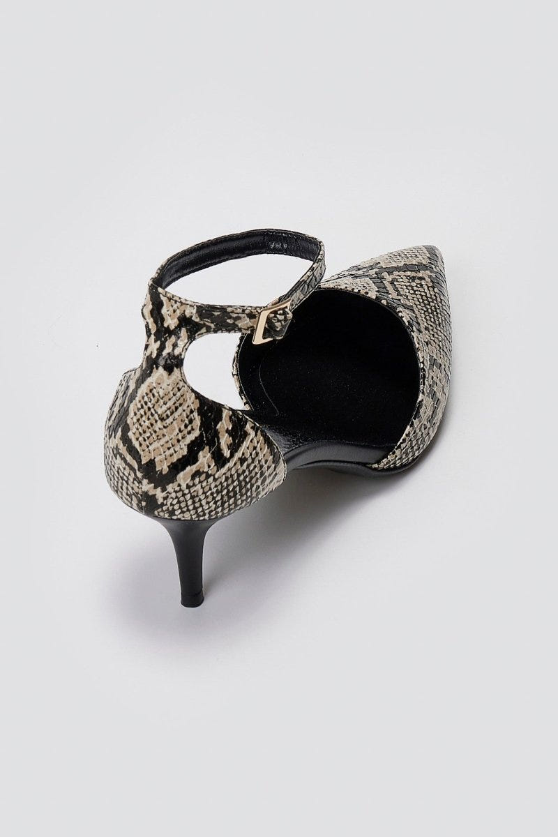 TFP Kitten Heel Pumps - Ivory Black Snake Print - thefashionproject.gr - TFP