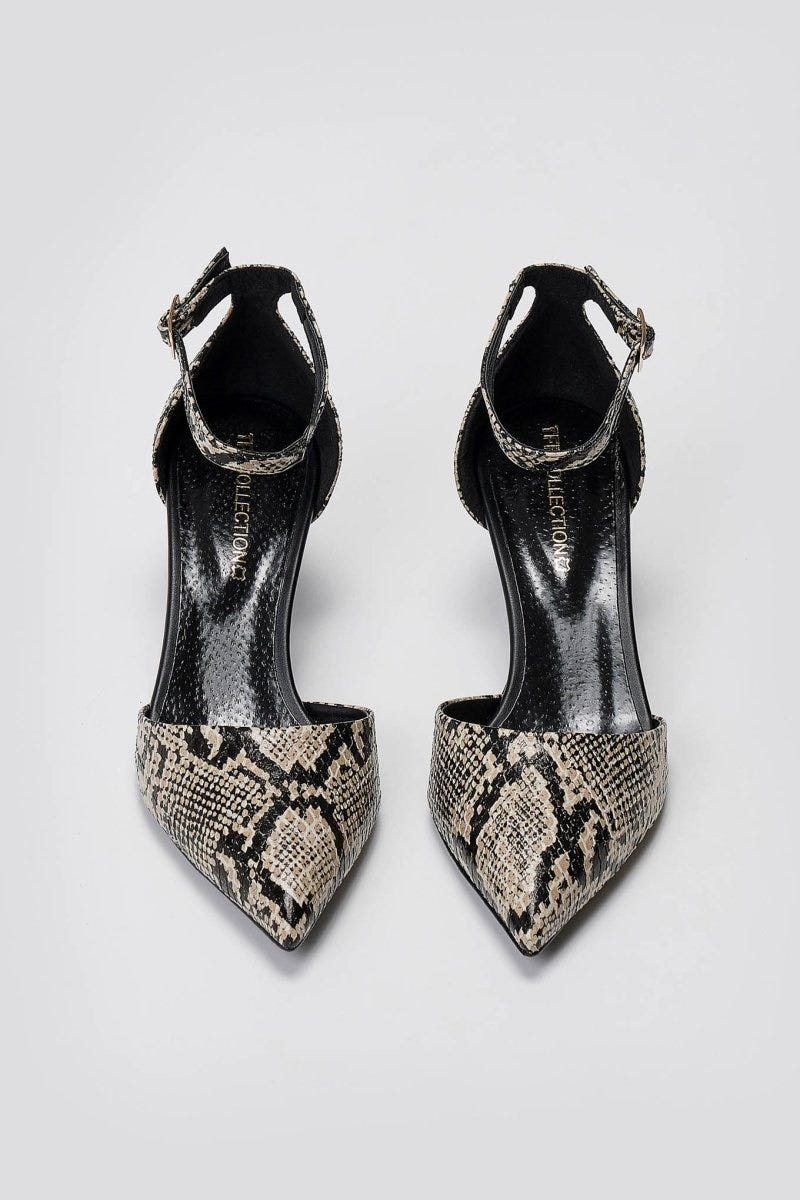 TFP Kitten Heel Pumps - Ivory Black Snake Print - thefashionproject.gr - TFP