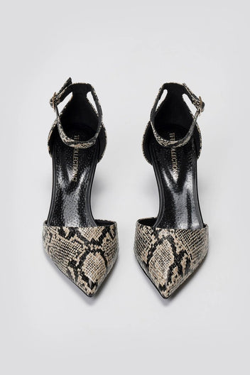 TFP Kitten Heel Pumps - Ivory Black Snake Print - thefashionproject.gr - TFP