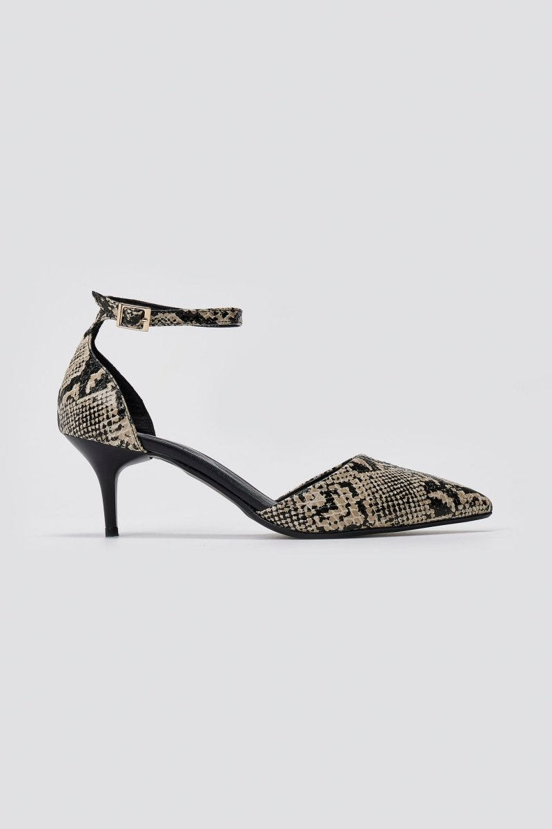 TFP Kitten Heel Pumps - Ivory Black Snake Print - thefashionproject.gr - TFP