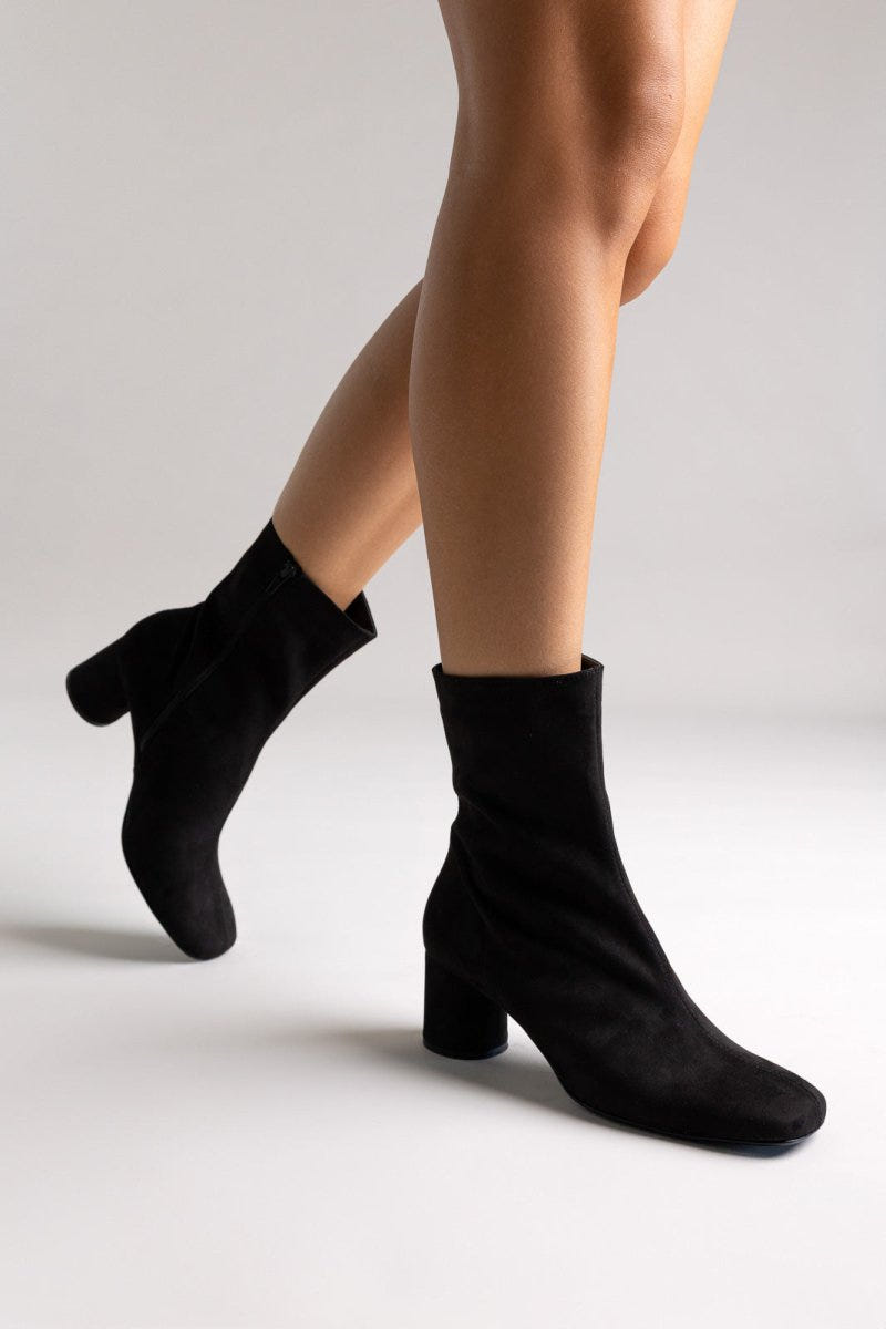 TFP Low Heel Ankle Boots - Black Suede - thefashionproject.gr - TFP