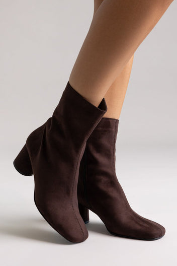 TFP Low Heel Ankle Boots - Brown Suede - thefashionproject.gr - TFP