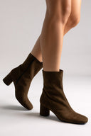 TFP Low Heel Ankle Boots - Olive Suede - thefashionproject.gr - TFP