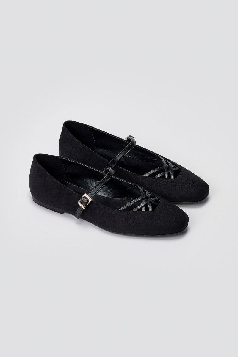 TFP Mary Jane Ballet Flats - Black Suede - thefashionproject.gr - TFP