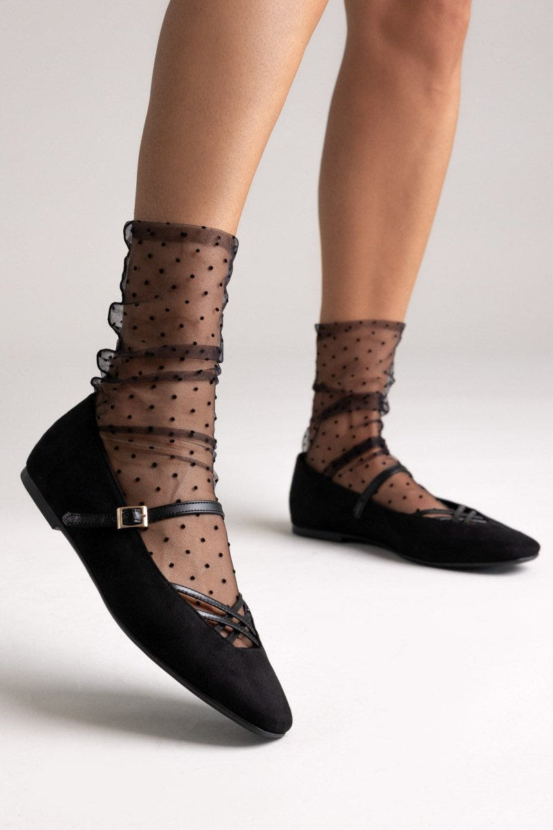 TFP Mary Jane Ballet Flats - Black Suede - thefashionproject.gr - TFP