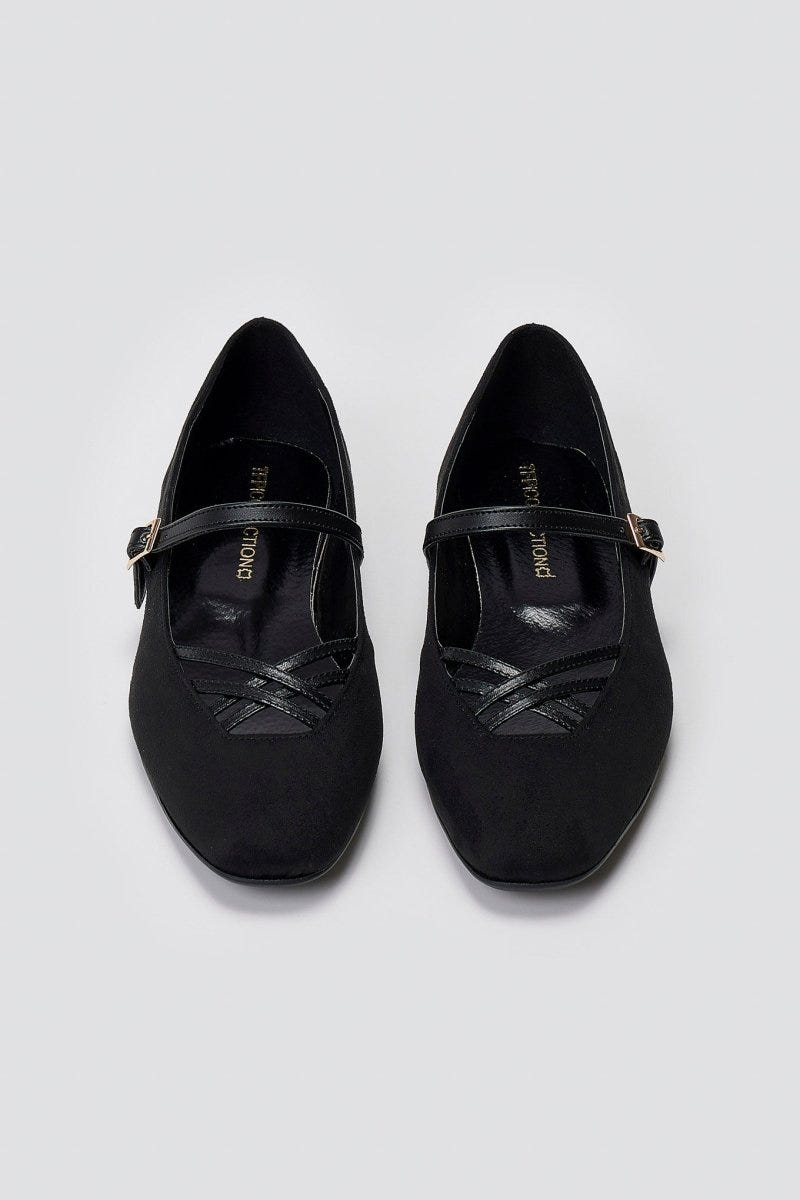 TFP Mary Jane Ballet Flats - Black Suede - thefashionproject.gr - TFP
