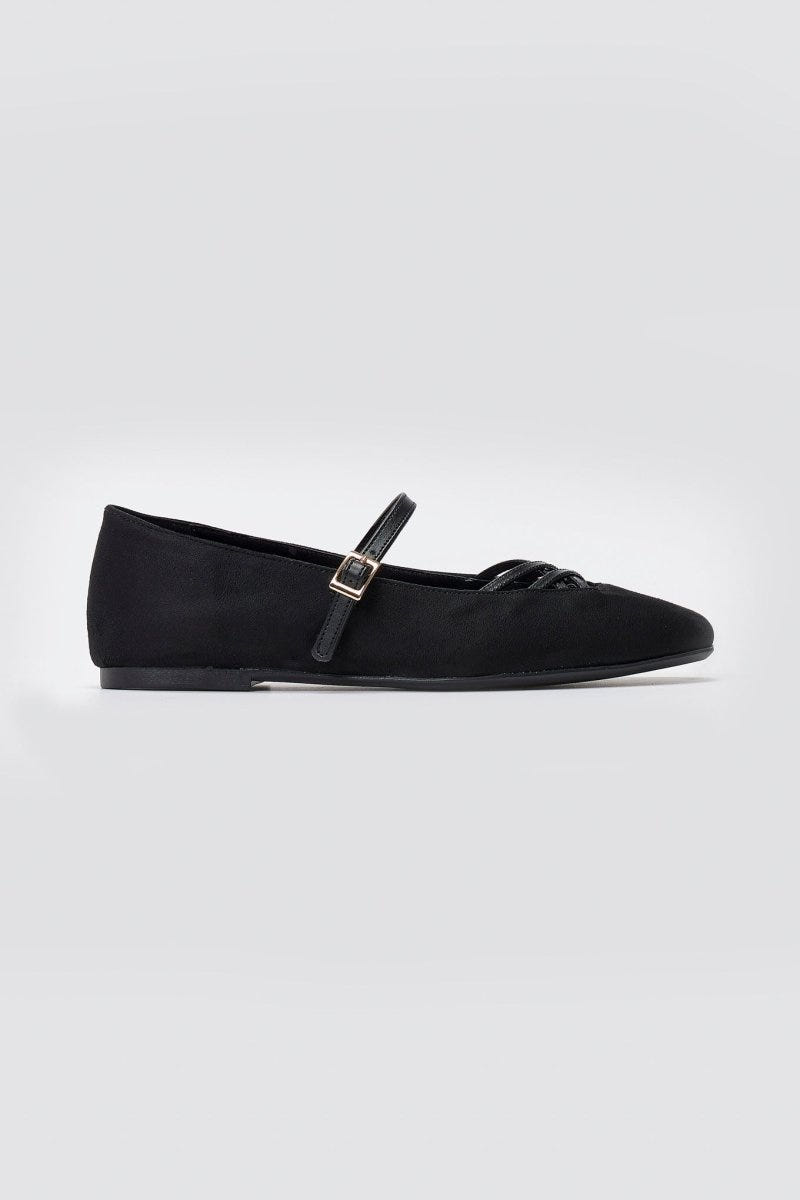 TFP Mary Jane Ballet Flats - Black Suede - thefashionproject.gr - TFP