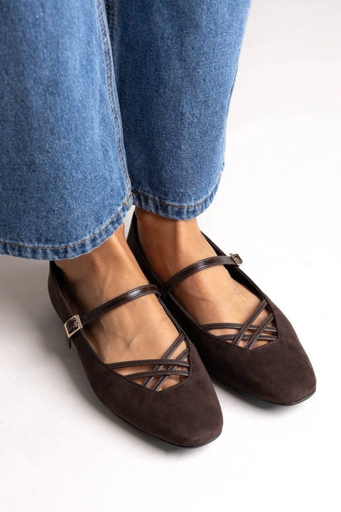 Mary-Jane-Ballerinas – Brown Veloursleder