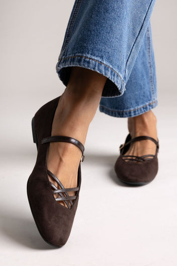 TFP Mary Jane Ballet Flats - Brown Suede - thefashionproject.gr - TFP