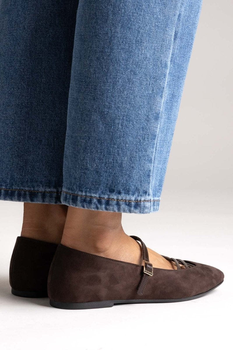 TFP Mary Jane Ballet Flats - Brown Suede - thefashionproject.gr - TFP
