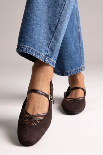 TFP Mary Jane Ballet Flats - Brown Suede - thefashionproject.gr - TFP