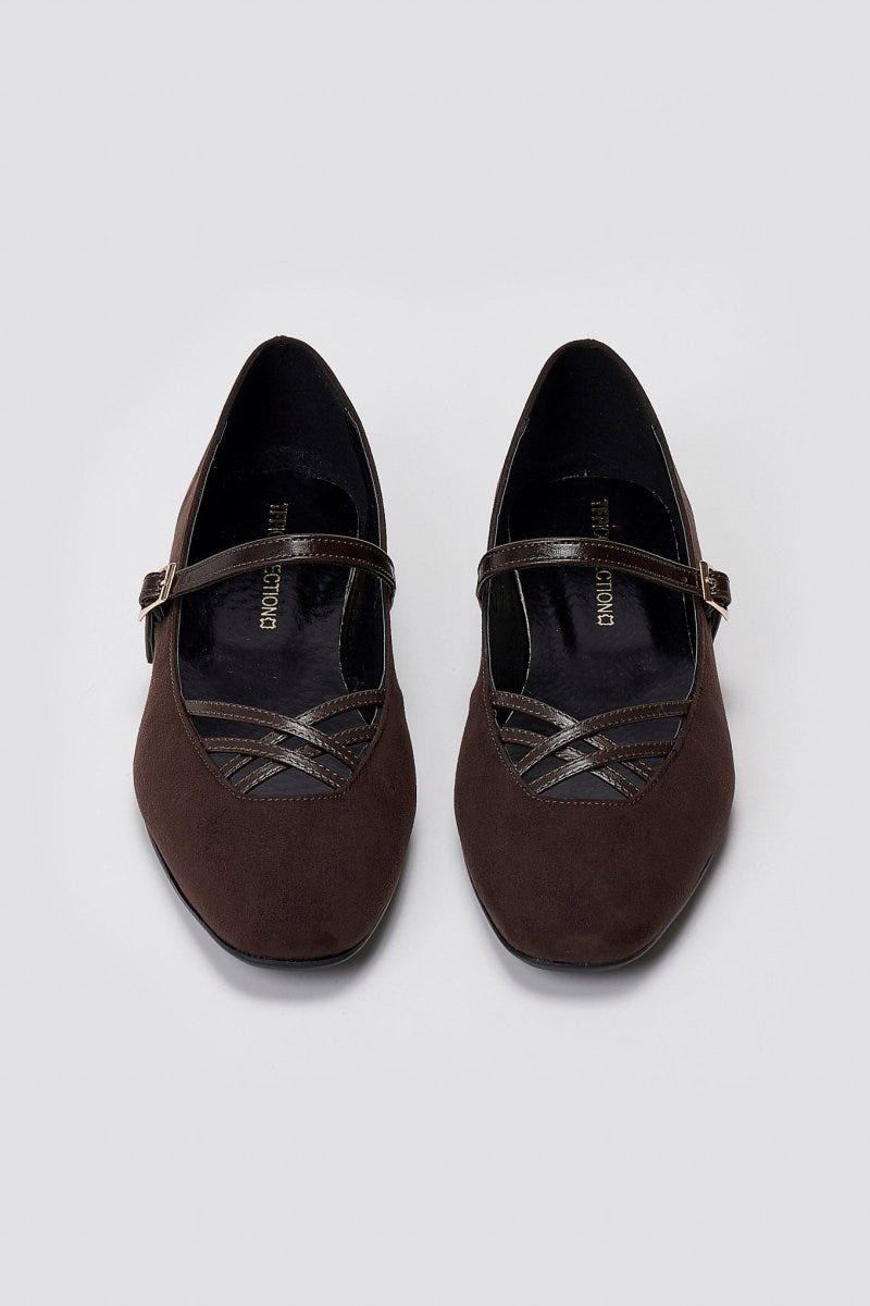 TFP Mary Jane Ballet Flats - Brown Suede - thefashionproject.gr - TFP