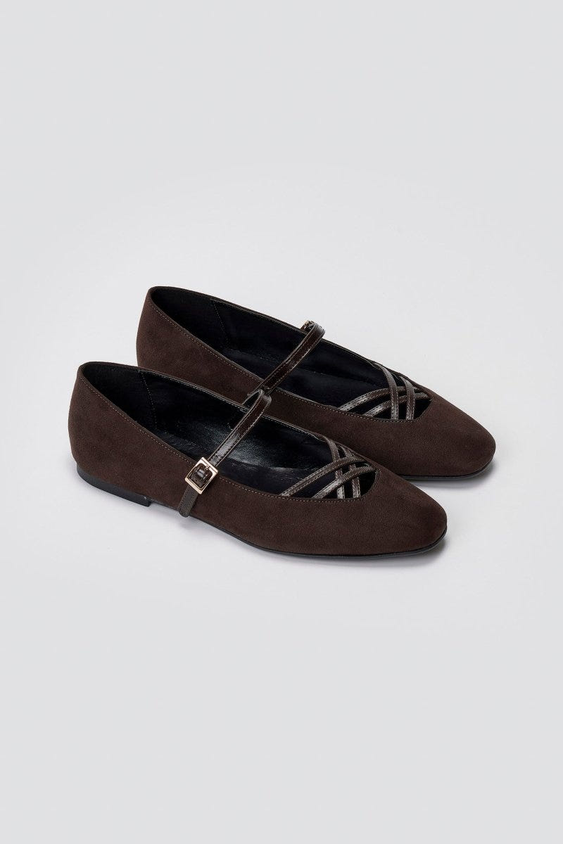TFP Mary Jane Ballet Flats - Brown Suede - thefashionproject.gr - TFP