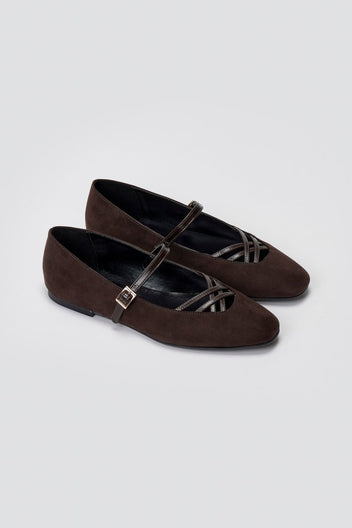 TFP Mary Jane Ballet Flats - Brown Suede - thefashionproject.gr - TFP