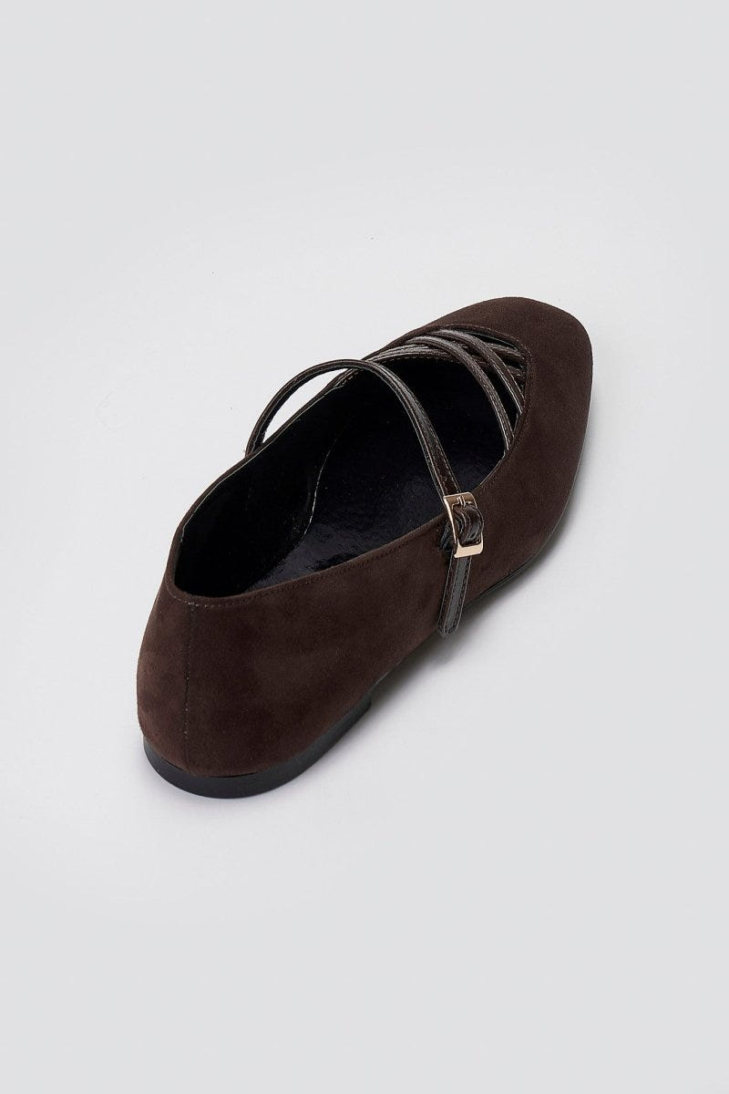 TFP Mary Jane Ballet Flats - Brown Suede - thefashionproject.gr - TFP