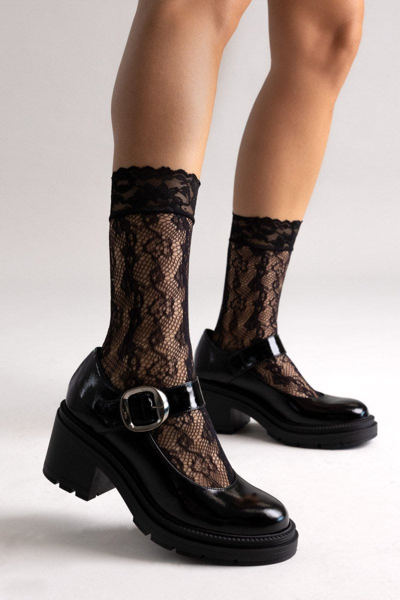 TFP Mary Jane Platform Block Heel Pumps - Black Patent - thefashionproject.gr - TFP