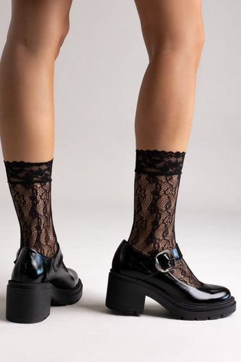 TFP Mary Jane Platform Block Heel Pumps - Black Patent - thefashionproject.gr - TFP