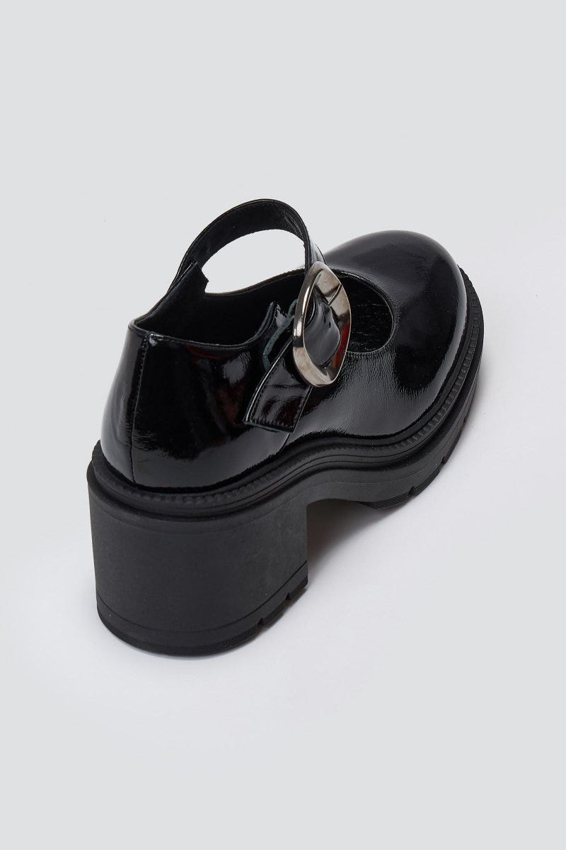 TFP Mary Jane Platform Block Heel Pumps - Black Patent - thefashionproject.gr - TFP