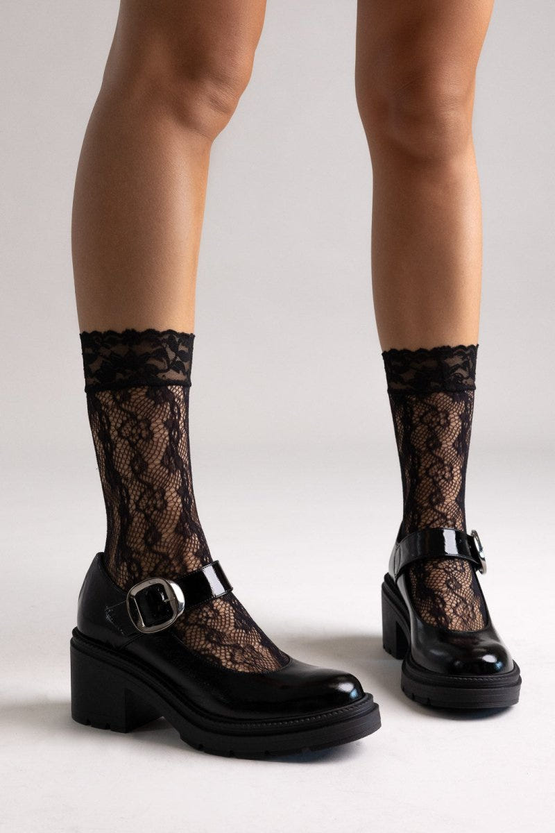 TFP Mary Jane Platform Block Heel Pumps - Black Patent - thefashionproject.gr - TFP