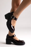 TFP Mary Jane Platform Block Heel Pumps - Burgundy Patent - thefashionproject.gr - TFP