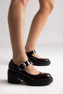 TFP Mary Jane Platform Block Heel Pumps - Burgundy Patent - thefashionproject.gr - TFP