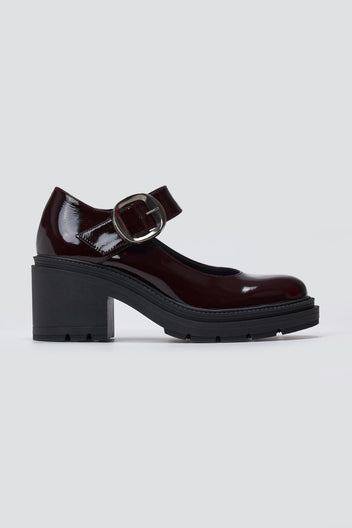 TFP Mary Jane Platform Block Heel Pumps - Burgundy Patent - thefashionproject.gr - TFP
