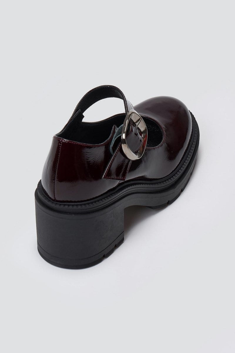 TFP Mary Jane Platform Block Heel Pumps - Burgundy Patent - thefashionproject.gr - TFP