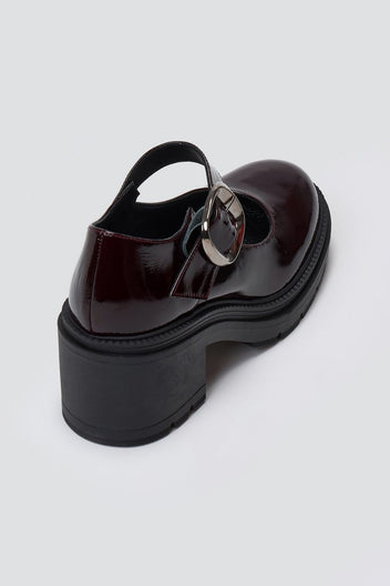 TFP Mary Jane Platform Block Heel Pumps - Burgundy Patent - thefashionproject.gr - TFP