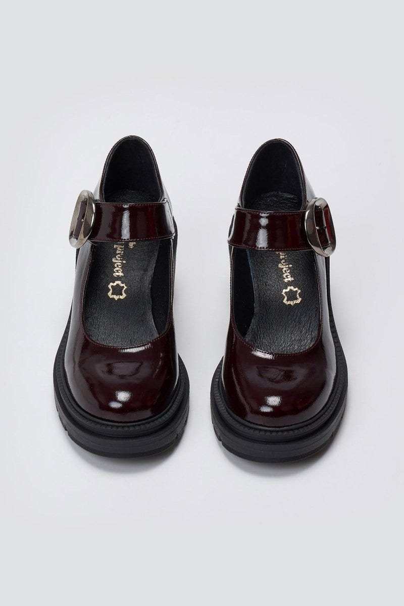 TFP Mary Jane Platform Block Heel Pumps - Burgundy Patent - thefashionproject.gr - TFP
