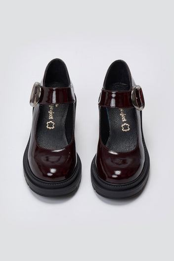 TFP Mary Jane Platform Block Heel Pumps - Burgundy Patent - thefashionproject.gr - TFP