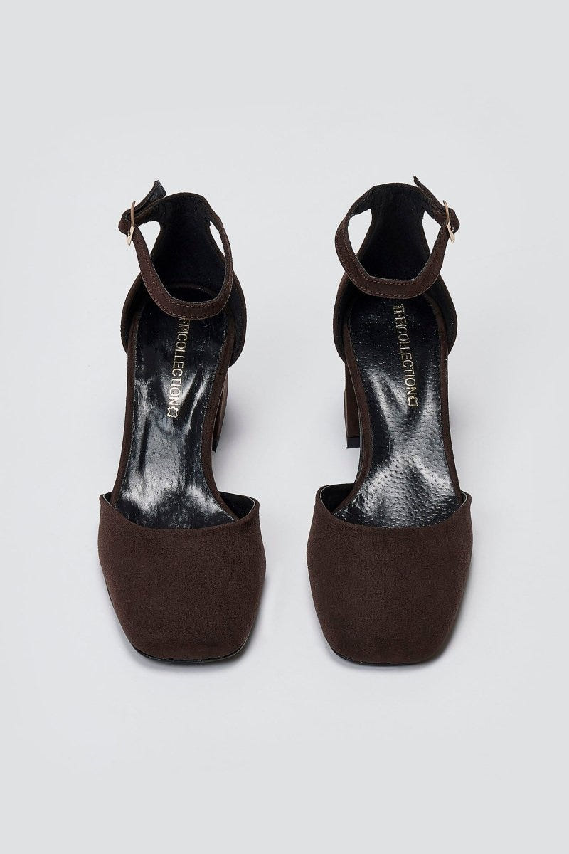 TFP Open Side Pumps - Brown Suede - thefashionproject.gr - TFP