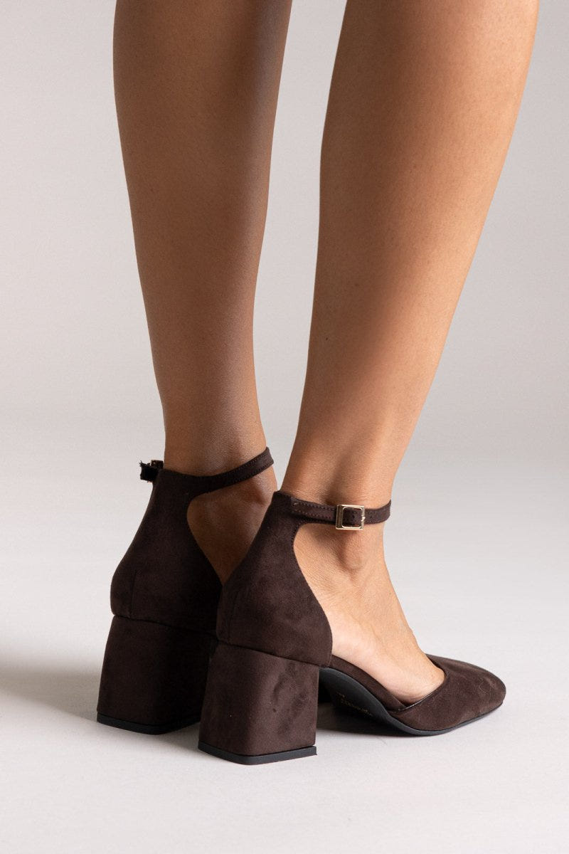 TFP Open Side Pumps - Brown Suede - thefashionproject.gr - TFP