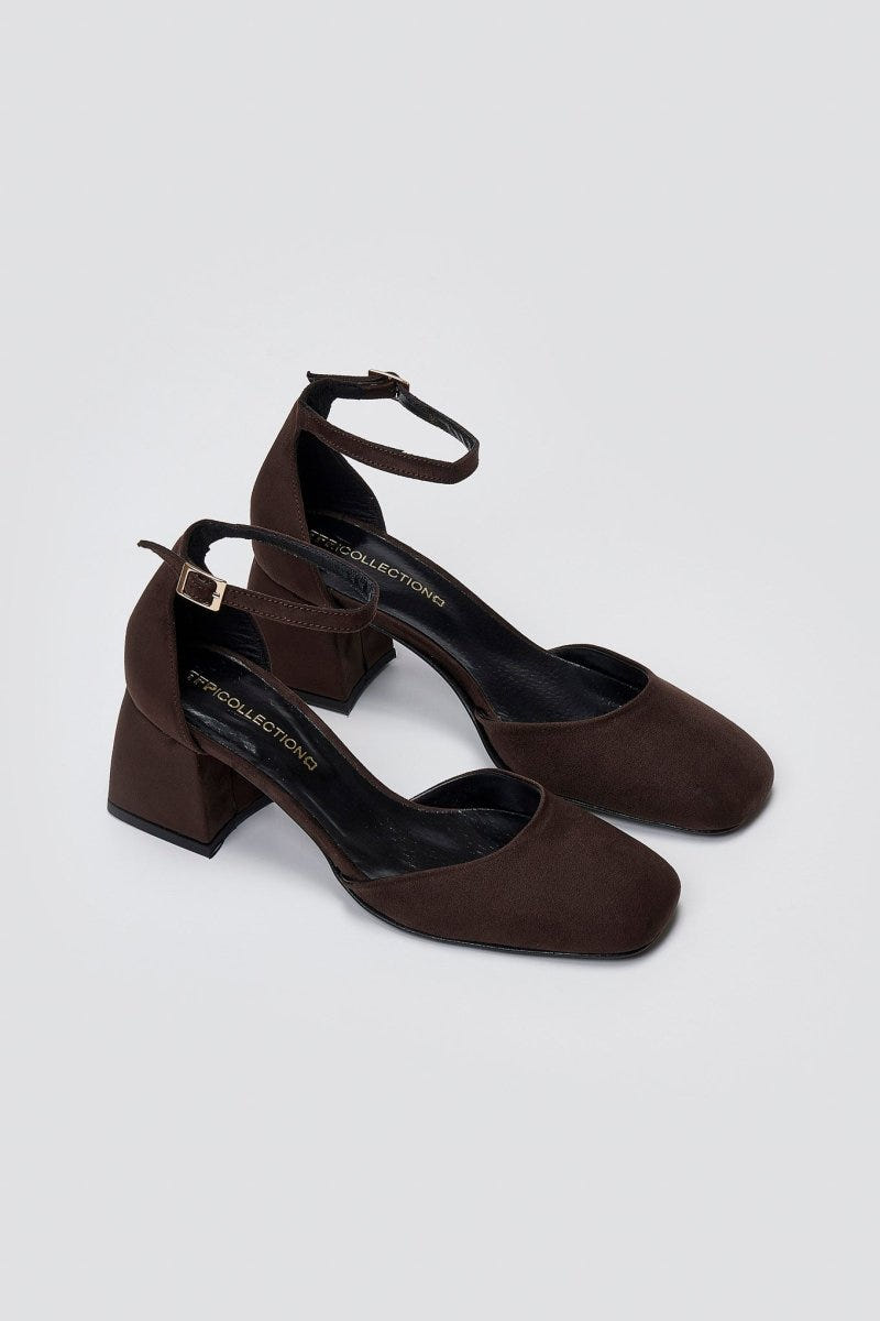 TFP Open Side Pumps - Brown Suede - thefashionproject.gr - TFP