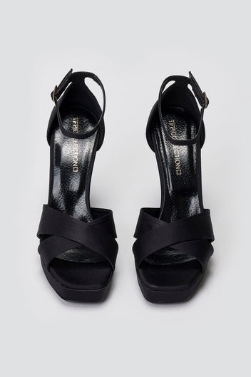 TFP Platform Sandals - Black Satin - thefashionproject.gr - TFP