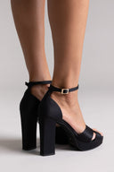 TFP Platform Sandals - Black Satin - thefashionproject.gr - TFP