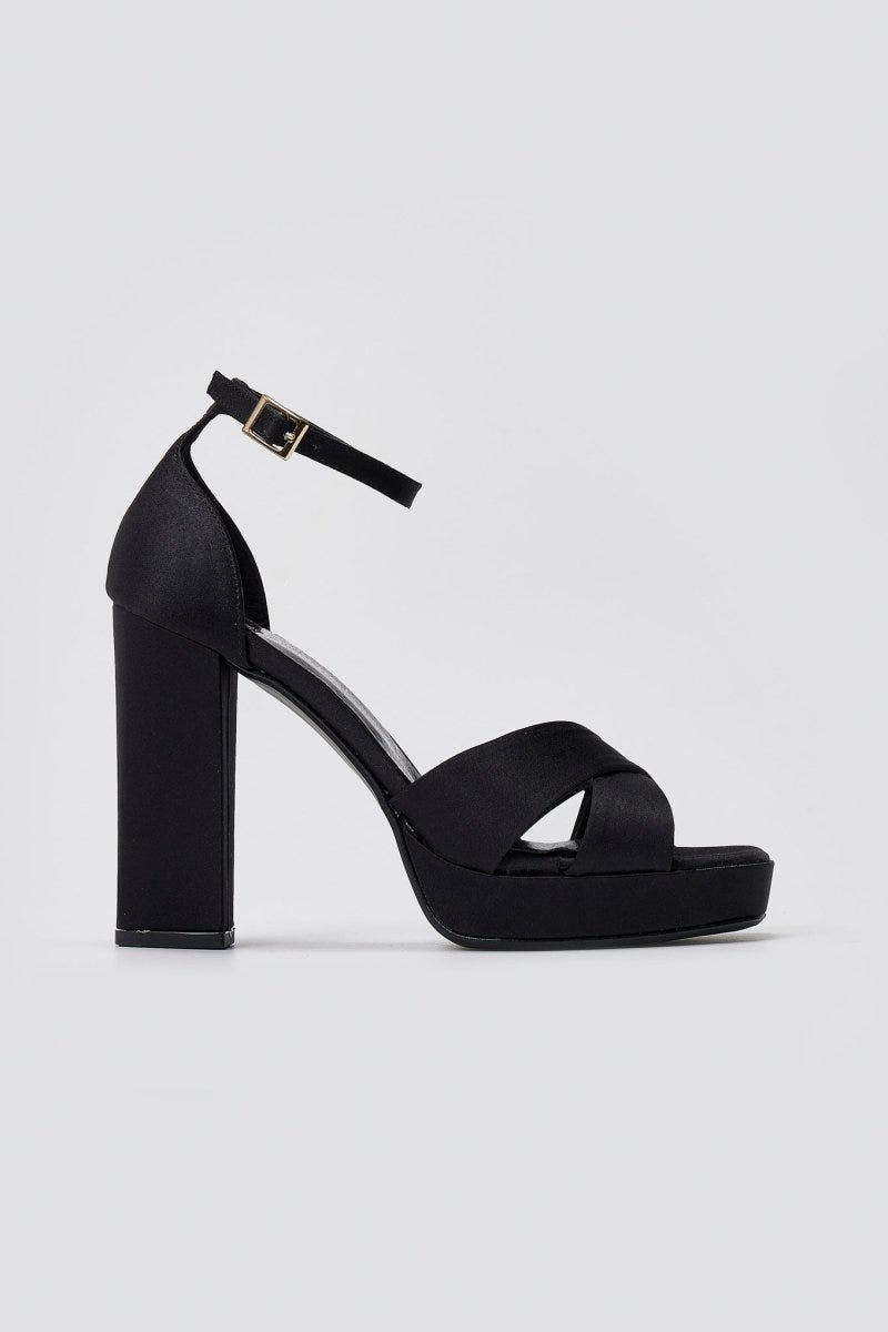 TFP Platform Sandals - Black Satin - thefashionproject.gr - TFP