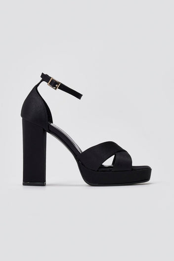 TFP Platform Sandals - Black Satin - thefashionproject.gr - TFP