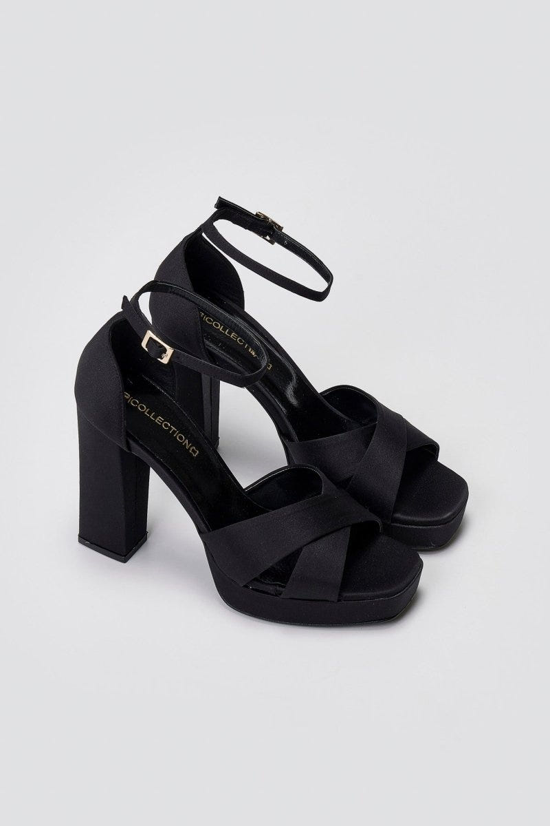 TFP Platform Sandals - Black Satin - thefashionproject.gr - TFP