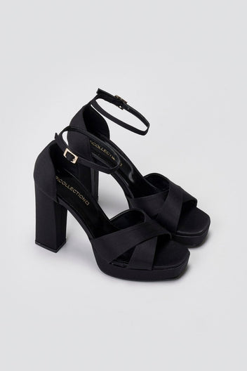 TFP Platform Sandals - Black Satin - thefashionproject.gr - TFP