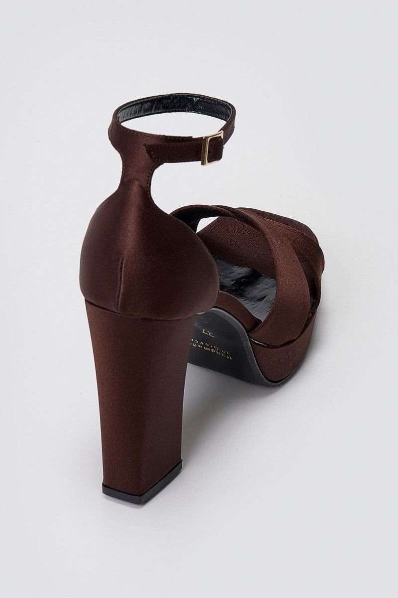 TFP Platform Sandals - Brown Satin - thefashionproject.gr - TFP