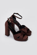 TFP Platform Sandals - Brown Satin - thefashionproject.gr - TFP