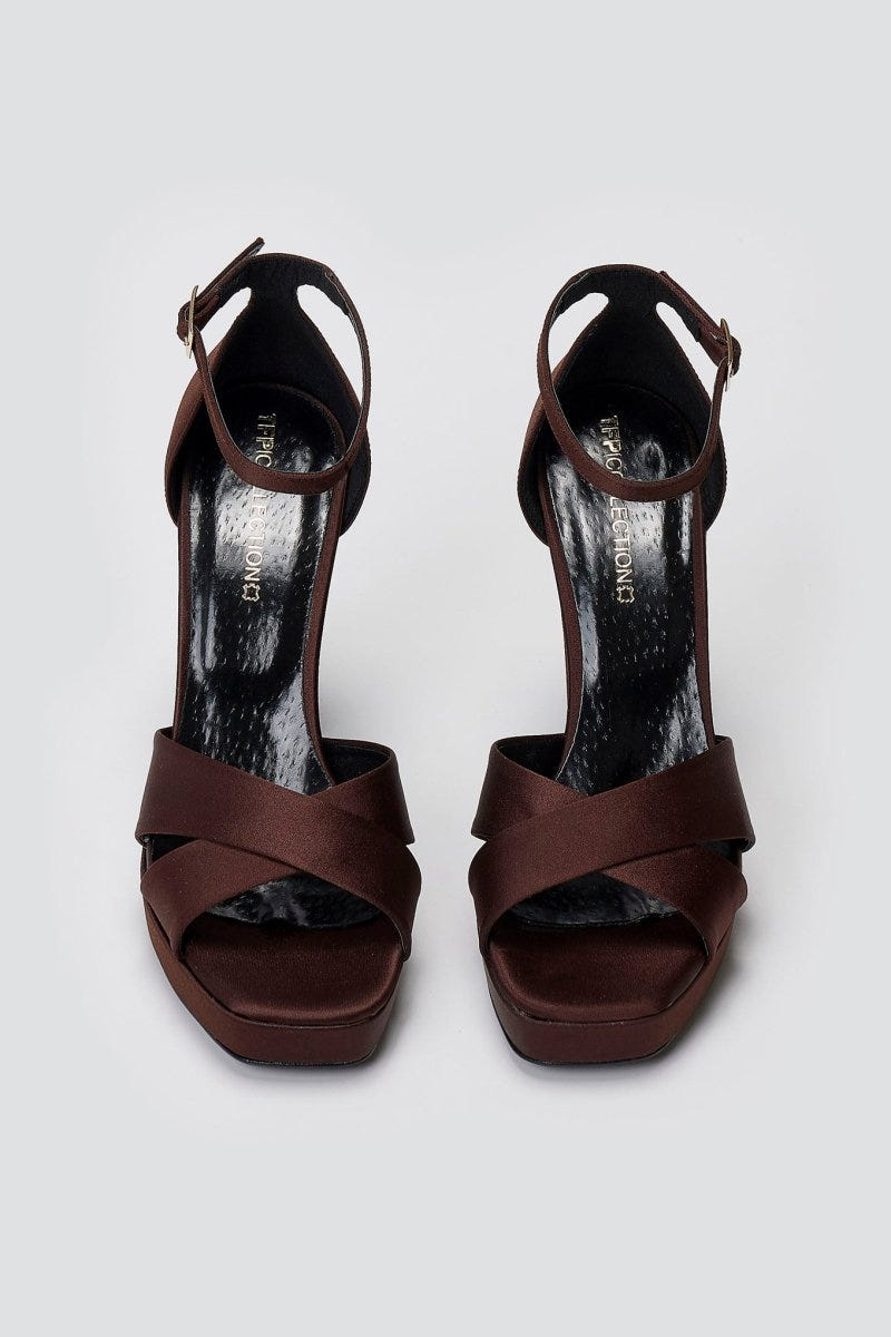 TFP Platform Sandals - Brown Satin - thefashionproject.gr - TFP
